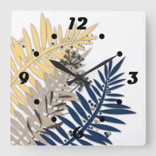 Horloge Carrée Caricature feuille tropicale abstraite dans les to