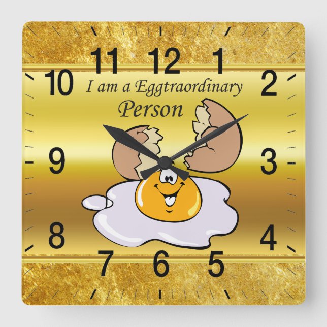 Horloge Carrée caricature personnage oeuf frit avec grand sourire (Recto)