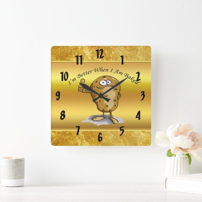 Horloge Carrée caricature personnage pomme de terre aux grands ye (Maison)