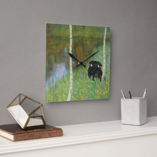 Horloge Carrée Carlin Chien mignon Gustav Klimt Forest