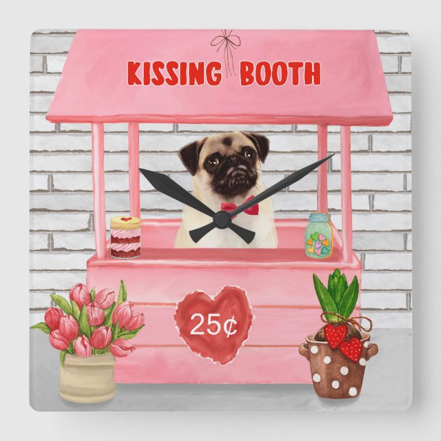 Horloge Carrée Carlin Chien Valentine's Day Kissing Booth (Recto)