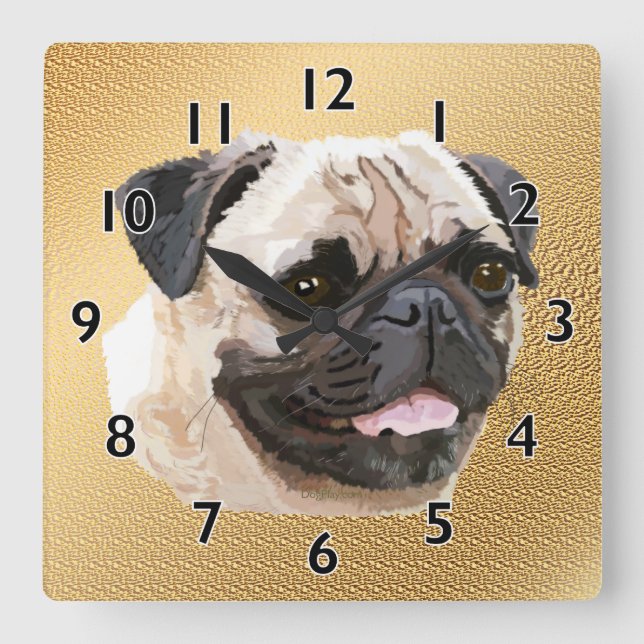 Horloge Carrée Carlin Dog Art (Recto)