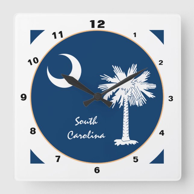 Horloge Carrée Caroline du Sud moderne & Drapeau Accueil USA / de (Recto)