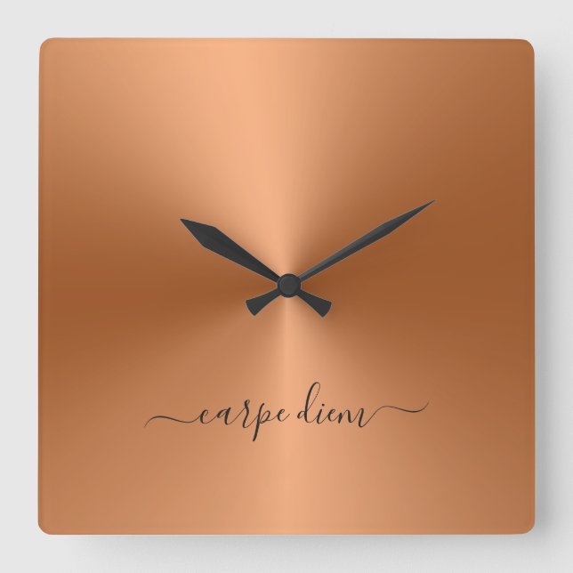 Horloge Carrée Carpe Diem Orange Style Métallurgique Acrylique (Recto)