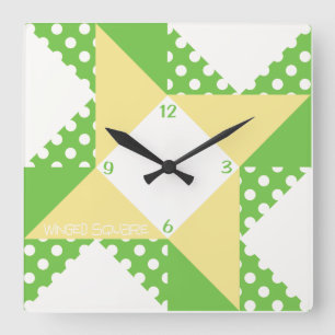Horloge Carrée Carré ailé - Vert & Pêche
