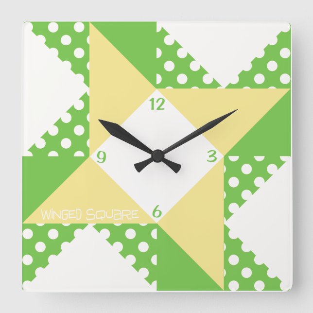 Horloge Carrée Carré ailé - Vert & Pêche (Recto)