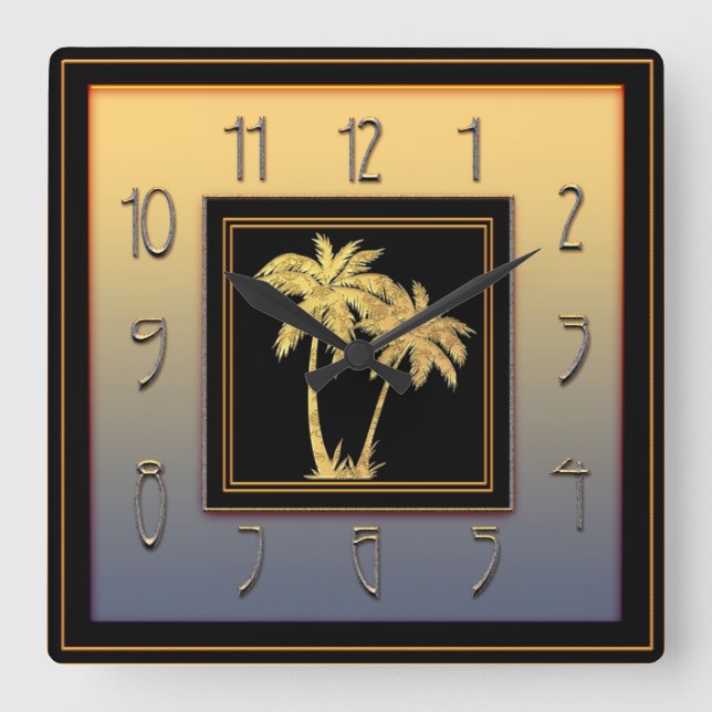Horloge Carrée Carré Art déco Palm (Recto)