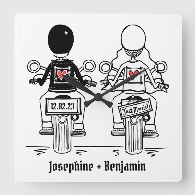 Horloge Carrée Carré cadeau Mariage moto moto personnalisé (Recto)