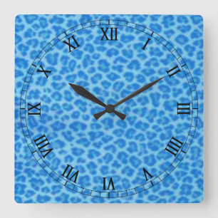 Horloge Carrée Carré de la peau de léopard bleu chiffres romains 