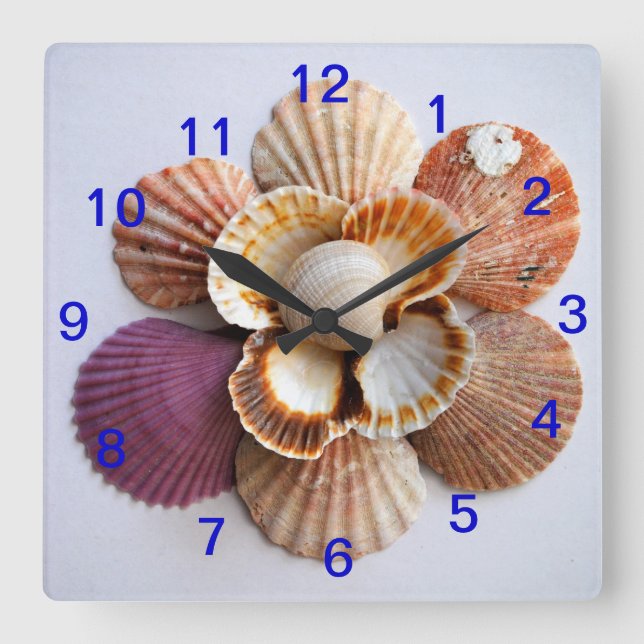 Horloge Carrée Carré d'horloge de fleur de coquillage (Recto)