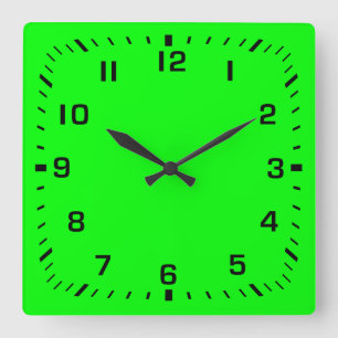 Horloge Carrée Carré noir numéro face sur vert citron
