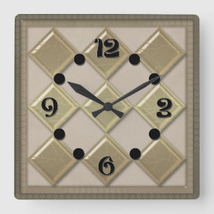 Horloge Carrée Carreau de verre 3D couleur beige
