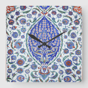 Horloge Carrée Carreaux à fleurs turcs