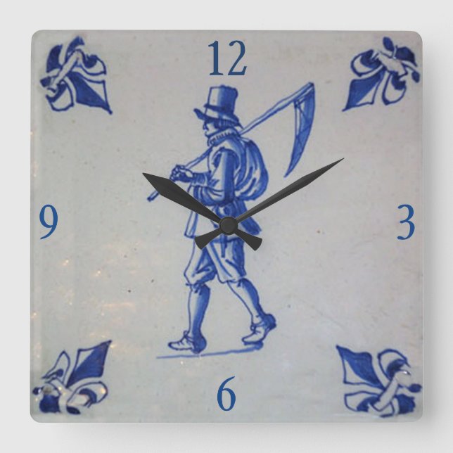 Horloge Carrée Carreaux bleus Delft - Modèle (Recto)