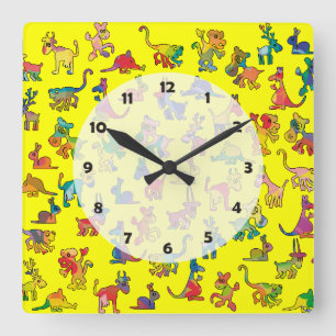Horloge Carrée Carreaux de Motif Animaux Abstraits