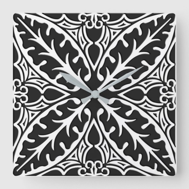 Horloge Carrée Carreaux marocains - noir et blanc (Recto)