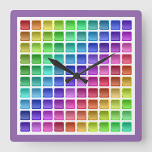 HORLOGE CARRÉE CARRELAGE COLORÉ CARRÉS