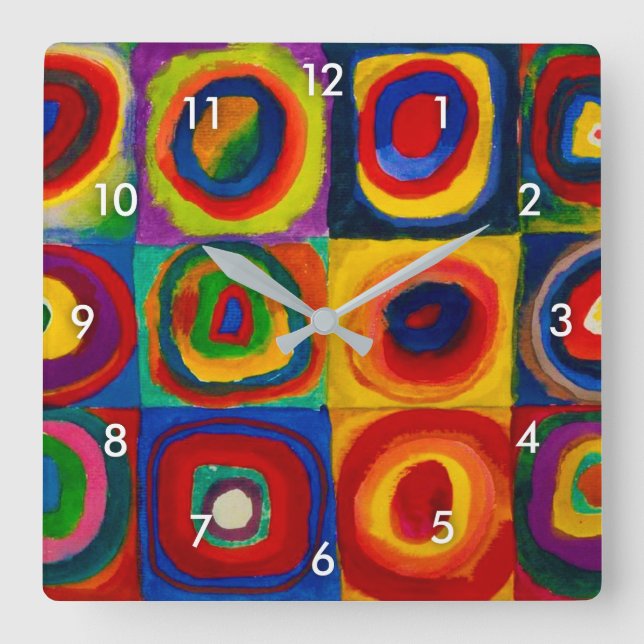 Horloge Carrée Carrés avec cercles, Abstraits, Wassily Kandinsky (Recto)