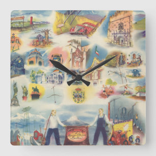 Horloge Carrée Carte allégorique de Mexico et d'environs