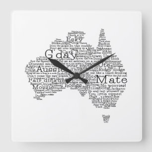 Horloge Carrée Carte australienne d'argot