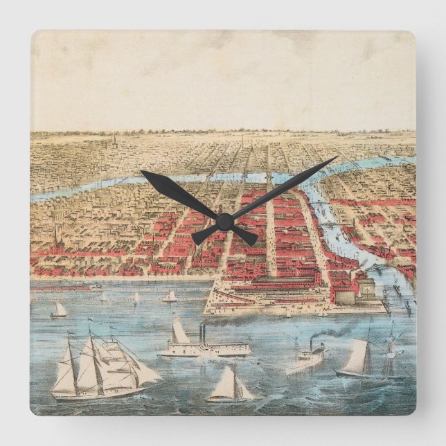Horloge Carrée CARTE : CHICAGO, c1857 (Recto)