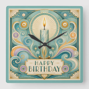 Horloge Carrée Carte d'anniversaire à la bougie illuminée Art Déc