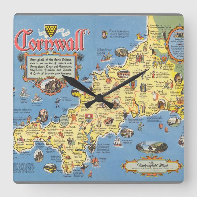 Horloge Carrée Carte de Cornwall, Angleterre (Recto)