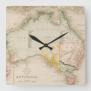 Horloge Carrée Carte de l'Australie et de la Nouvelle Zélande