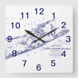 Horloge Carrée Carte de Long Island The Hamptons VC