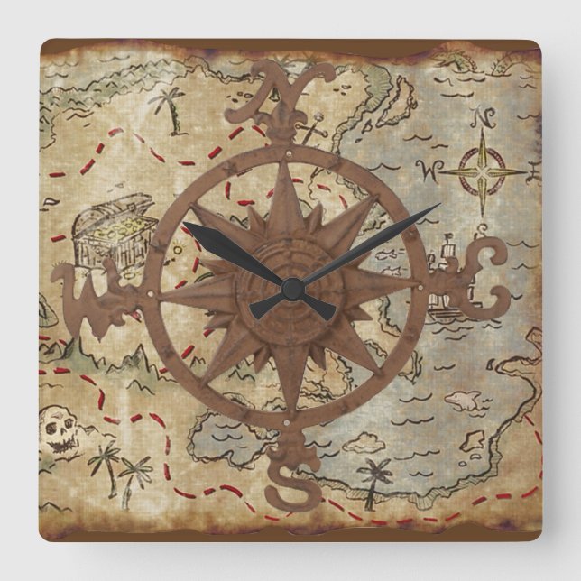 Horloge Carrée Carte des trésors (Recto)