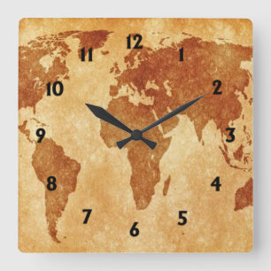 Horloge Carrée Carte du monde antique