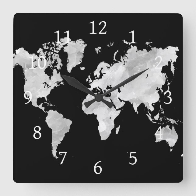 Horloge Carrée Carte du monde Design 70 (Recto)