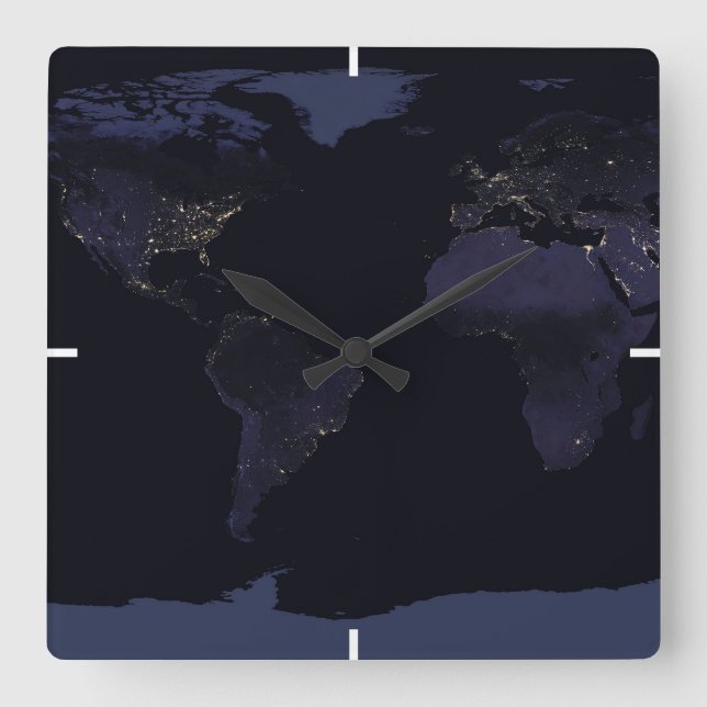 Horloge Carrée Carte globale La ville de la Terre s'illumine la n (Recto)