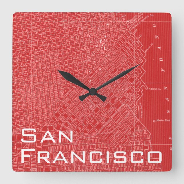 Horloge Carrée Carte graphique de San Francisco (Recto)