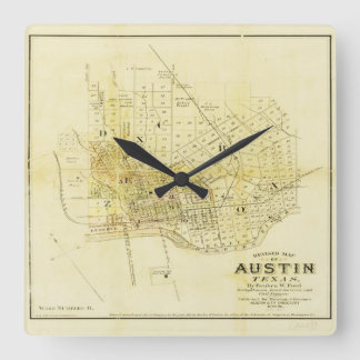 Horloge Carrée Carte historique d'Austin