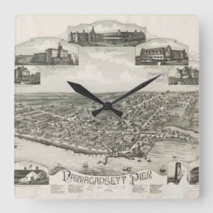 Horloge Carrée Carte imagée vintage de Narragansett RI (1888)