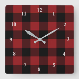 Horloge Carrée Carte murale rouge noire