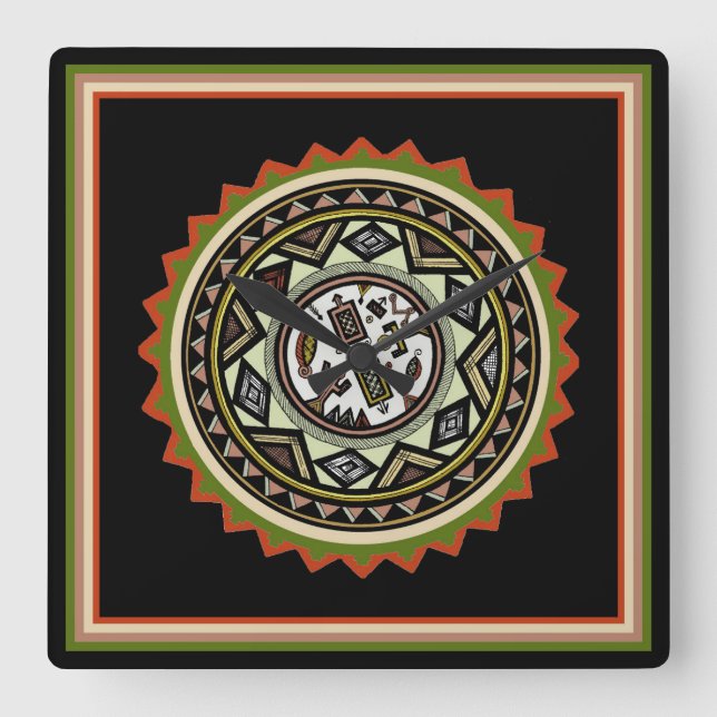 Horloge Carrée Carte murale Tribale Peruvienne Inca Gourd Design (Recto)