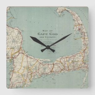 Horloge Carrée Carte vintage de Cape Cod (1917)
