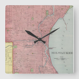 Horloge Carrée Carte vintage de Milwaukee le Wisconsin (1903)