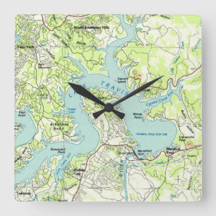 Horloge Carrée Carte Vintage du lac Travis