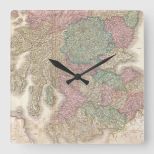 Horloge Carrée Carte vintage du sud de l'Écosse (1818)