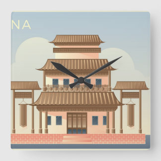 Horloge Carrée Cartes postales chinoises