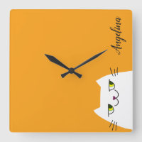 Cartoon Funny White Cat Monogram Yellow