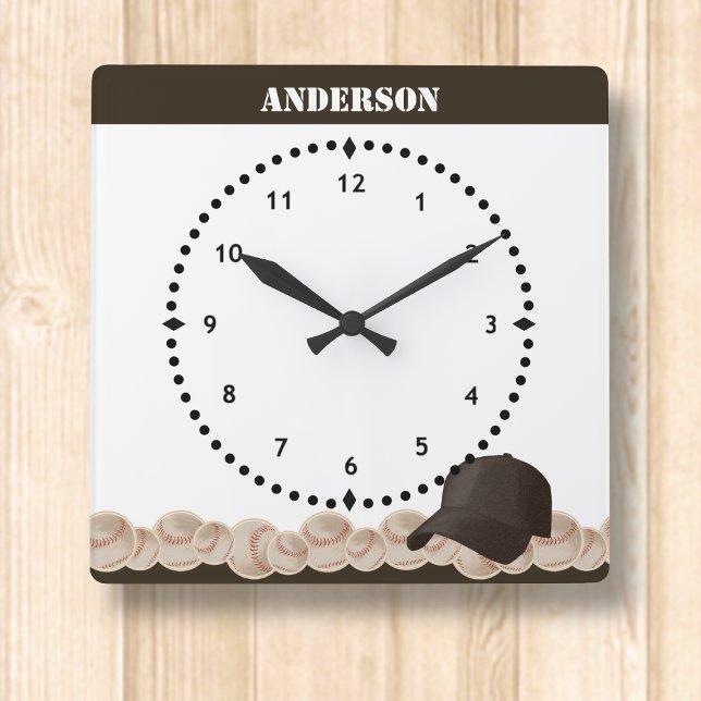 Horloge Carrée Casquette noir de l'horloge du mur de baseball (Créateur téléchargé)