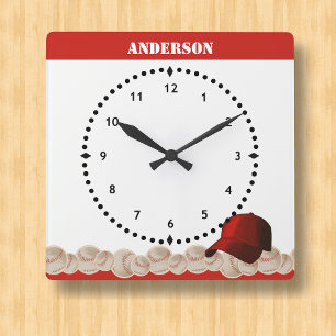Horloge Carrée Casquette rouge de l'horloge du mur de baseball