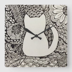 Horloge Carrée Cat Doodle Wall Clock