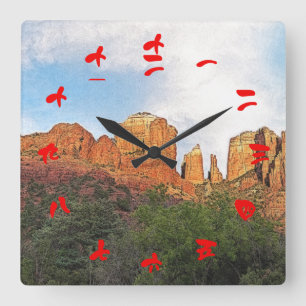 Horloge Carrée Cathedral Rock Sedona Arizona Chiffres rouges chin