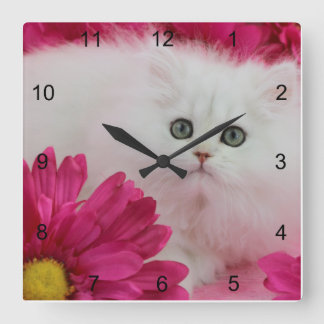 Horloge Carrée Cats, kitten, personnage, Hot Pink, Black, Swirl