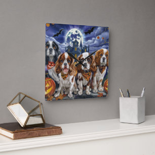 Horloge Carrée Cavalier King Charles Spaniel Halloween Éffrayant